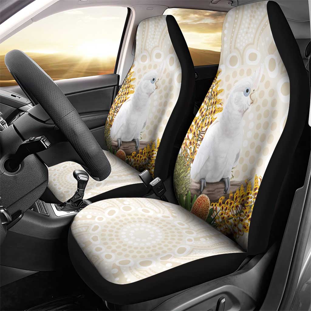 Australia Little Corella Car Seat Cover Cacatua Sanguinea Western Grevillea Aboriginal Art - Aussie Hoodie