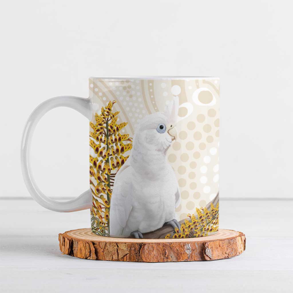 Australia Little Corella Ceramic Mug Cacatua Sanguinea Western Grevillea Aboriginal Art - Aussie Hoodie