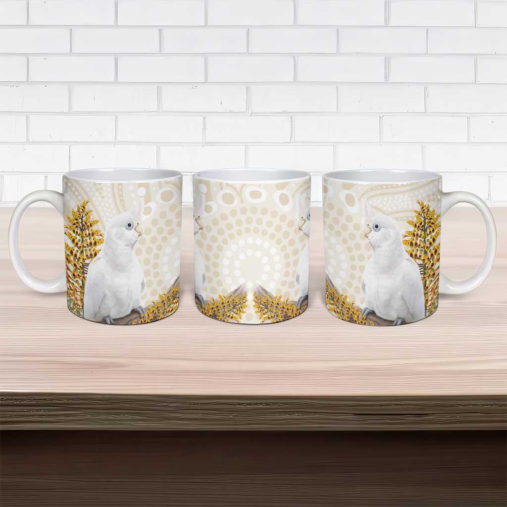 Australia Little Corella Ceramic Mug Cacatua Sanguinea Western Grevillea Aboriginal Art - Aussie Hoodie