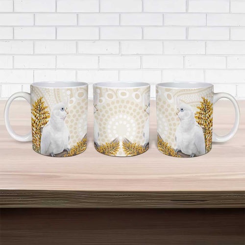 Australia Little Corella Ceramic Mug Cacatua Sanguinea Western Grevillea Aboriginal Art - Aussie Hoodie