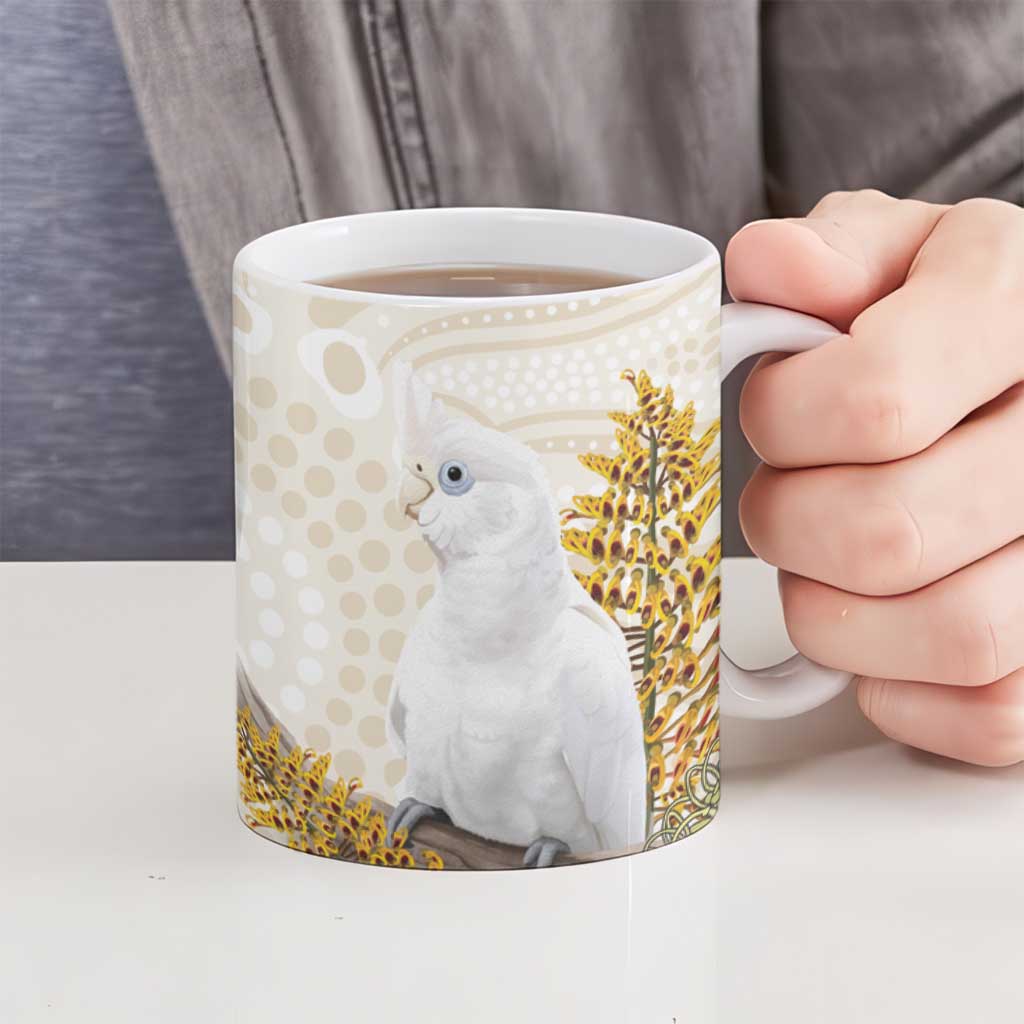 Australia Little Corella Ceramic Mug Cacatua Sanguinea Western Grevillea Aboriginal Art - Aussie Hoodie