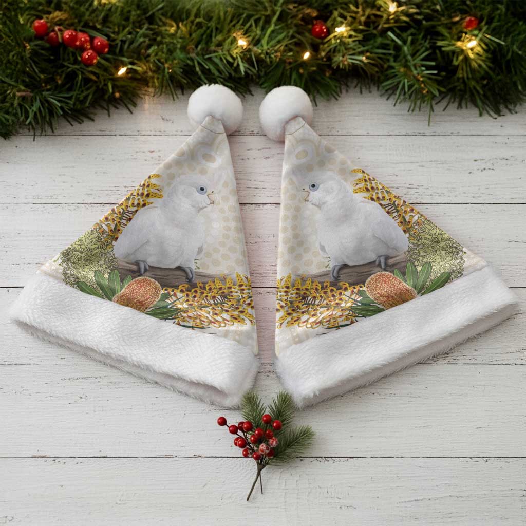 Australia Little Corella Christmas Santa Hat Cacatua Sanguinea Western Grevillea Aboriginal Art - Aussie Hoodie
