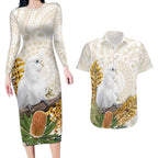Australia Little Corella Couples Matching Long Sleeve Bodycon Dress and Hawaiian Shirt Cacatua Sanguinea Western Grevillea Aboriginal Art - Aussie Hoodie