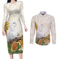 Australia Little Corella Couples Matching Long Sleeve Bodycon Dress and Long Sleeve Button Shirt Cacatua Sanguinea Western Grevillea Aboriginal Art - Aussie Hoodie