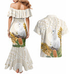 Australia Little Corella Couples Matching Mermaid Dress and Hawaiian Shirt Cacatua Sanguinea Western Grevillea Aboriginal Art - Aussie Hoodie