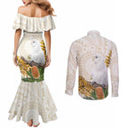 Australia Little Corella Couples Matching Mermaid Dress and Long Sleeve Button Shirt Cacatua Sanguinea Western Grevillea Aboriginal Art - Aussie Hoodie
