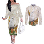 Australia Little Corella Couples Matching Off The Shoulder Long Sleeve Dress and Long Sleeve Button Shirt Cacatua Sanguinea Western Grevillea Aboriginal Art - Aussie Hoodie