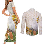 Australia Little Corella Couples Matching Short Sleeve Bodycon Dress and Long Sleeve Button Shirt Cacatua Sanguinea Western Grevillea Aboriginal Art - Aussie Hoodie