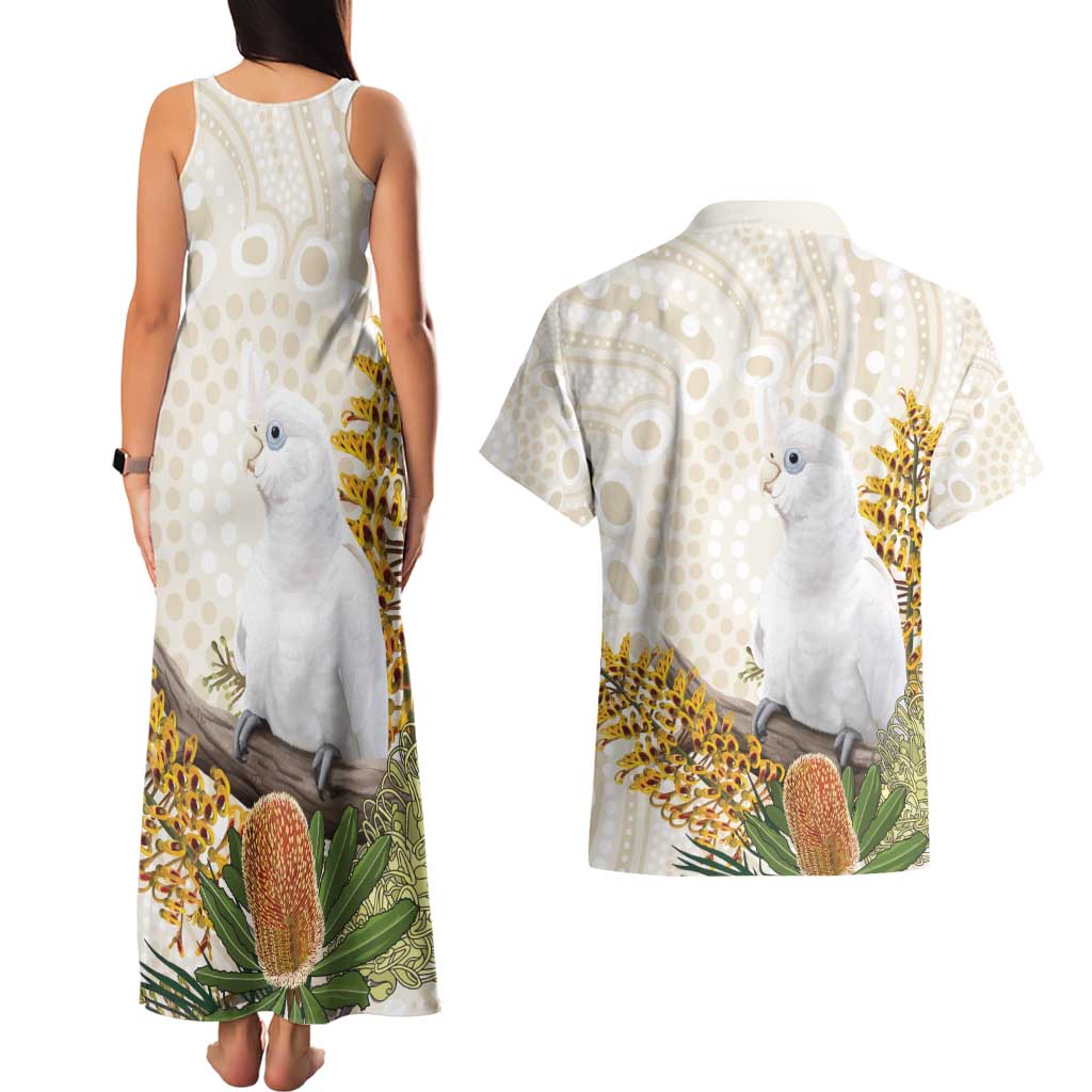 Australia Little Corella Couples Matching Tank Maxi Dress and Hawaiian Shirt Cacatua Sanguinea Western Grevillea Aboriginal Art - Aussie Hoodie