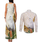 Australia Little Corella Couples Matching Tank Maxi Dress and Long Sleeve Button Shirt Cacatua Sanguinea Western Grevillea Aboriginal Art - Aussie Hoodie