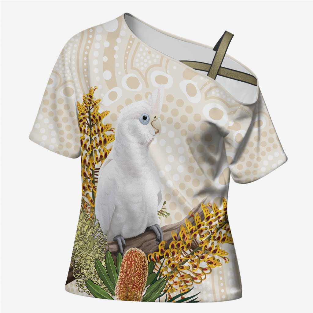 Australia Little Corella Cross Shoulder Shirt Cacatua Sanguinea Western Grevillea Aboriginal Art - Aussie Hoodie