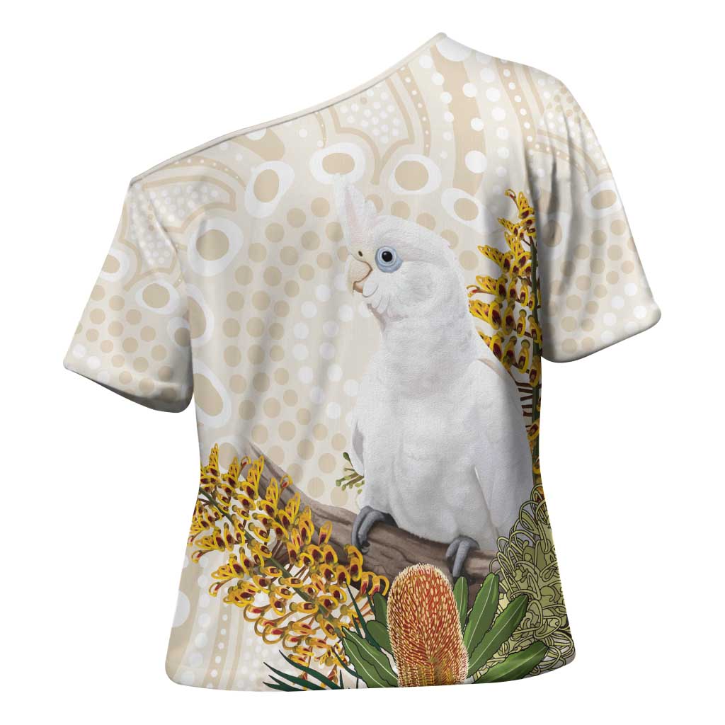 Australia Little Corella Cross Shoulder Shirt Cacatua Sanguinea Western Grevillea Aboriginal Art - Aussie Hoodie