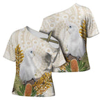 Australia Little Corella Cross Shoulder Shirt Cacatua Sanguinea Western Grevillea Aboriginal Art - Aussie Hoodie