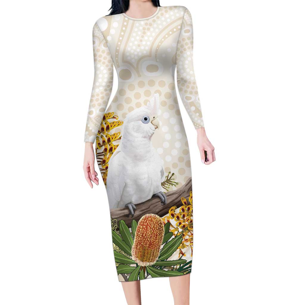 Australia Little Corella Family Matching Long Sleeve Bodycon Dress and Hawaiian Shirt Cacatua Sanguinea Western Grevillea Aboriginal Art - Aussie Hoodie