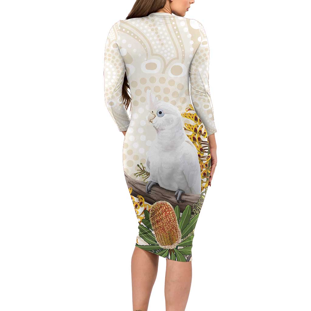 Australia Little Corella Family Matching Long Sleeve Bodycon Dress and Hawaiian Shirt Cacatua Sanguinea Western Grevillea Aboriginal Art - Aussie Hoodie