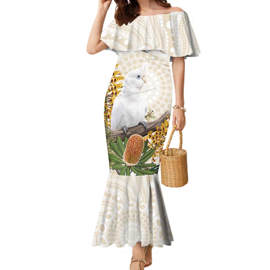 Australia Little Corella Family Matching Mermaid Dress and Hawaiian Shirt Cacatua Sanguinea Western Grevillea Aboriginal Art - Aussie Hoodie