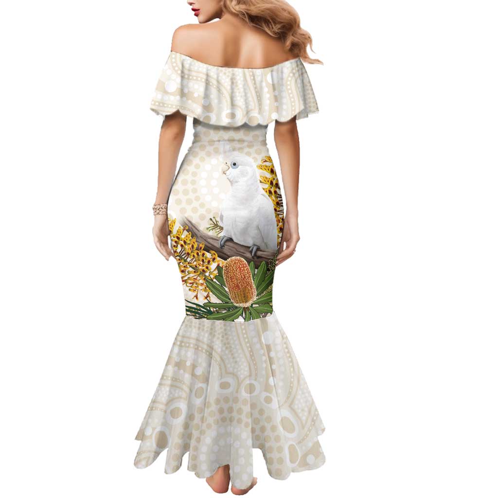 Australia Little Corella Family Matching Mermaid Dress and Hawaiian Shirt Cacatua Sanguinea Western Grevillea Aboriginal Art - Aussie Hoodie