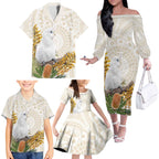 Australia Little Corella Family Matching Off The Shoulder Long Sleeve Dress and Hawaiian Shirt Cacatua Sanguinea Western Grevillea Aboriginal Art - Aussie Hoodie