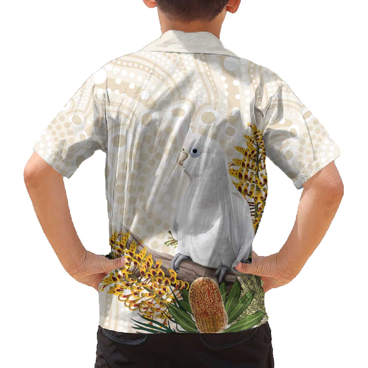 Australia Little Corella Family Matching Off The Shoulder Long Sleeve Dress and Hawaiian Shirt Cacatua Sanguinea Western Grevillea Aboriginal Art - Aussie Hoodie