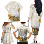 Australia Little Corella Family Matching Off The Shoulder Long Sleeve Dress and Hawaiian Shirt Cacatua Sanguinea Western Grevillea Aboriginal Art - Aussie Hoodie
