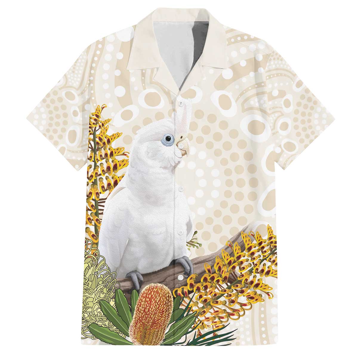 Australia Little Corella Family Matching Off The Shoulder Long Sleeve Dress and Hawaiian Shirt Cacatua Sanguinea Western Grevillea Aboriginal Art - Aussie Hoodie