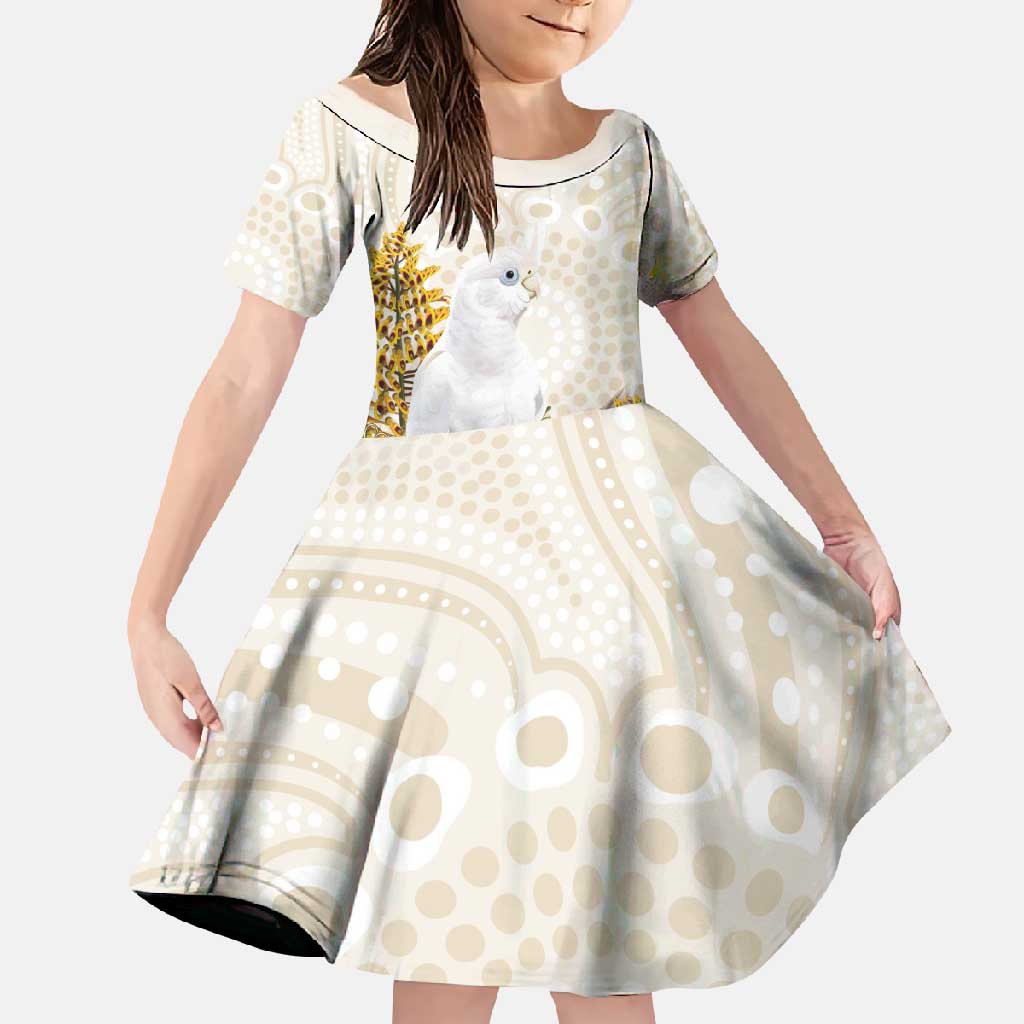 Australia Little Corella Family Matching Off Shoulder Maxi Dress and Hawaiian Shirt Cacatua Sanguinea Western Grevillea Aboriginal Art - Aussie Hoodie