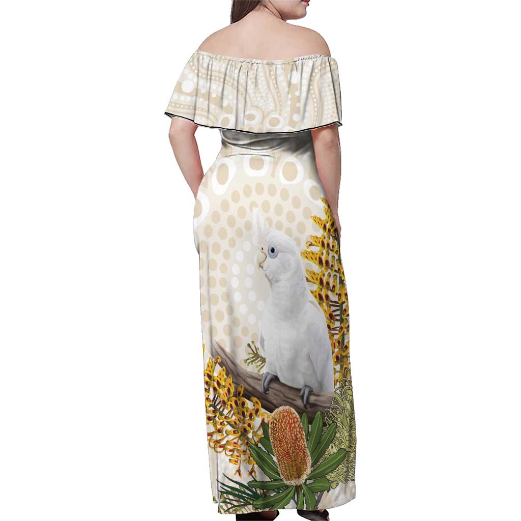 Australia Little Corella Family Matching Off Shoulder Maxi Dress and Hawaiian Shirt Cacatua Sanguinea Western Grevillea Aboriginal Art - Aussie Hoodie