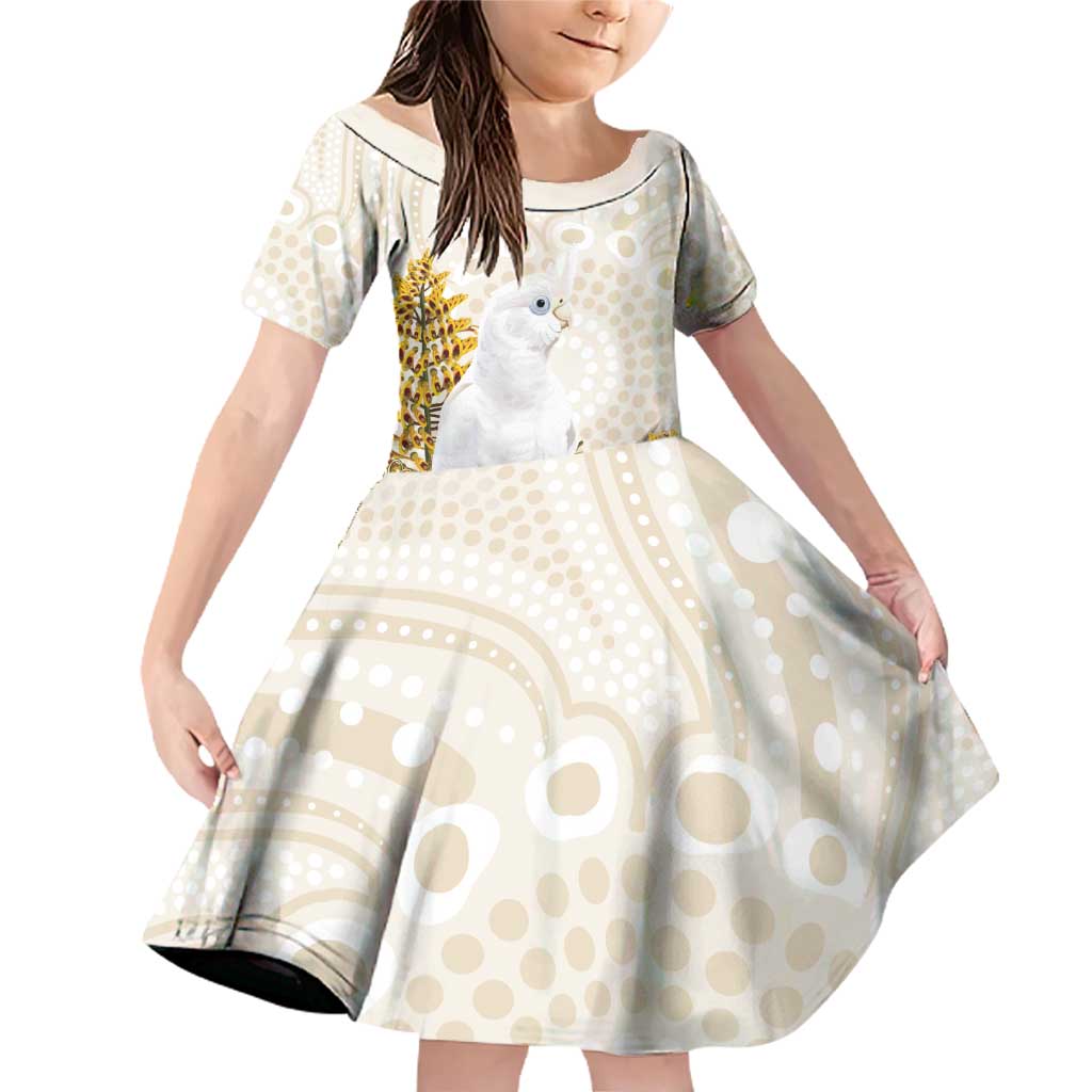 Australia Little Corella Family Matching Off Shoulder Short Dress and Hawaiian Shirt Cacatua Sanguinea Western Grevillea Aboriginal Art - Aussie Hoodie