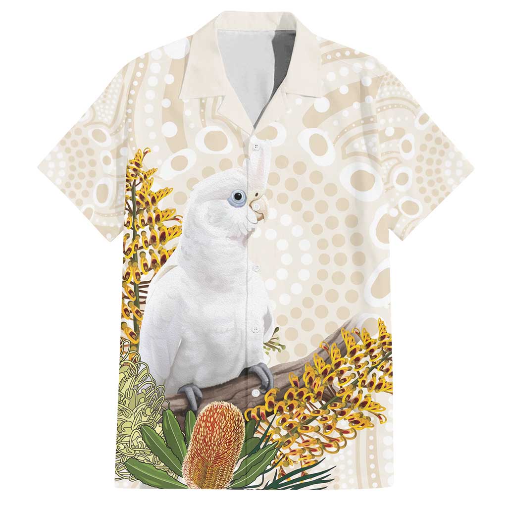 Australia Little Corella Family Matching Off Shoulder Short Dress and Hawaiian Shirt Cacatua Sanguinea Western Grevillea Aboriginal Art - Aussie Hoodie