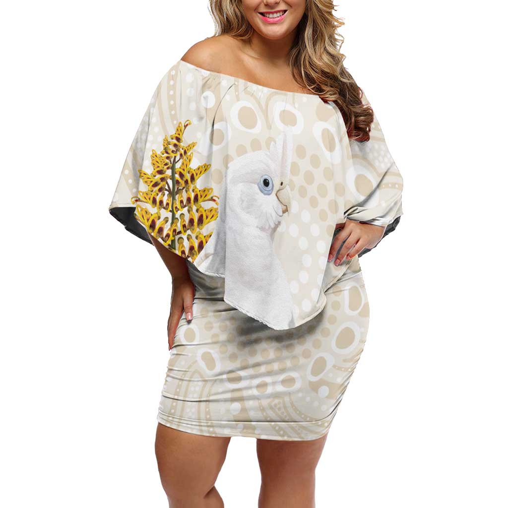 Australia Little Corella Family Matching Off Shoulder Short Dress and Hawaiian Shirt Cacatua Sanguinea Western Grevillea Aboriginal Art - Aussie Hoodie
