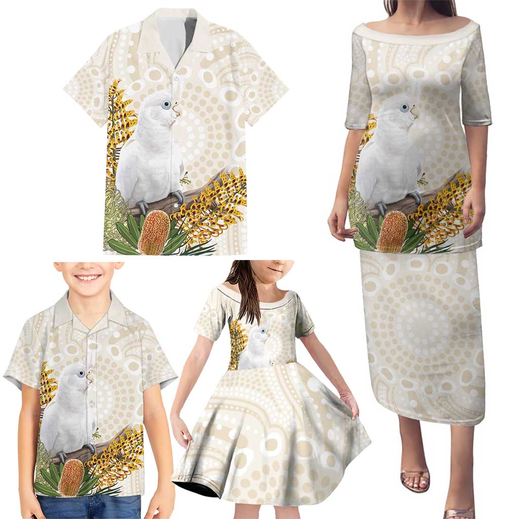 Australia Little Corella Family Matching Puletasi and Hawaiian Shirt Cacatua Sanguinea Western Grevillea Aboriginal Art - Aussie Hoodie