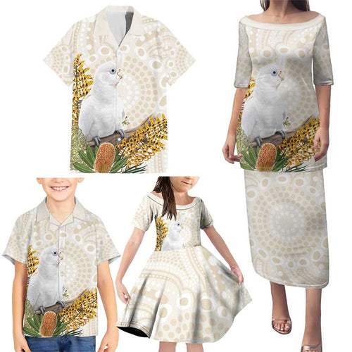 Australia Little Corella Family Matching Puletasi and Hawaiian Shirt Cacatua Sanguinea Western Grevillea Aboriginal Art - Aussie Hoodie