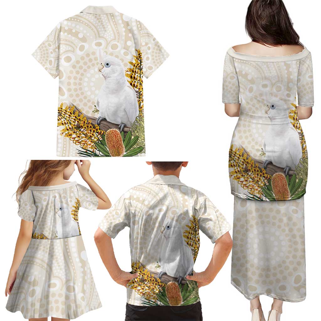 Australia Little Corella Family Matching Puletasi and Hawaiian Shirt Cacatua Sanguinea Western Grevillea Aboriginal Art - Aussie Hoodie
