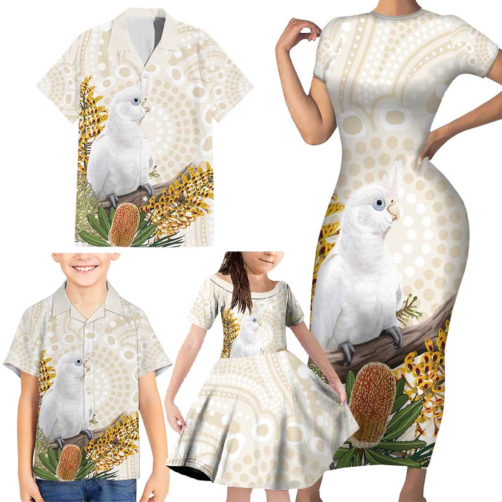Australia Little Corella Family Matching Short Sleeve Bodycon Dress and Hawaiian Shirt Cacatua Sanguinea Western Grevillea Aboriginal Art - Aussie Hoodie