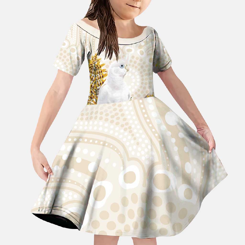 Australia Little Corella Family Matching Short Sleeve Bodycon Dress and Hawaiian Shirt Cacatua Sanguinea Western Grevillea Aboriginal Art - Aussie Hoodie