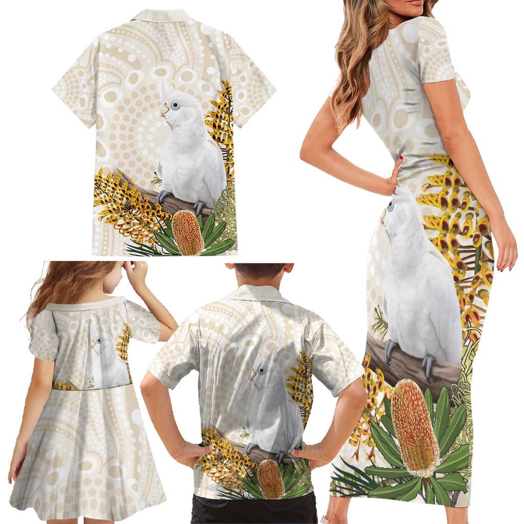 Australia Little Corella Family Matching Short Sleeve Bodycon Dress and Hawaiian Shirt Cacatua Sanguinea Western Grevillea Aboriginal Art - Aussie Hoodie