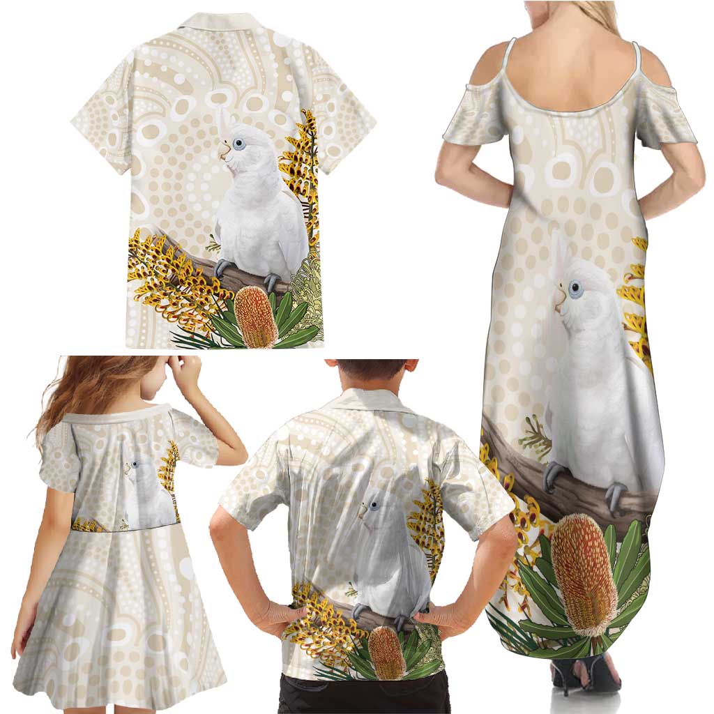 Australia Little Corella Family Matching Summer Maxi Dress and Hawaiian Shirt Cacatua Sanguinea Western Grevillea Aboriginal Art - Aussie Hoodie