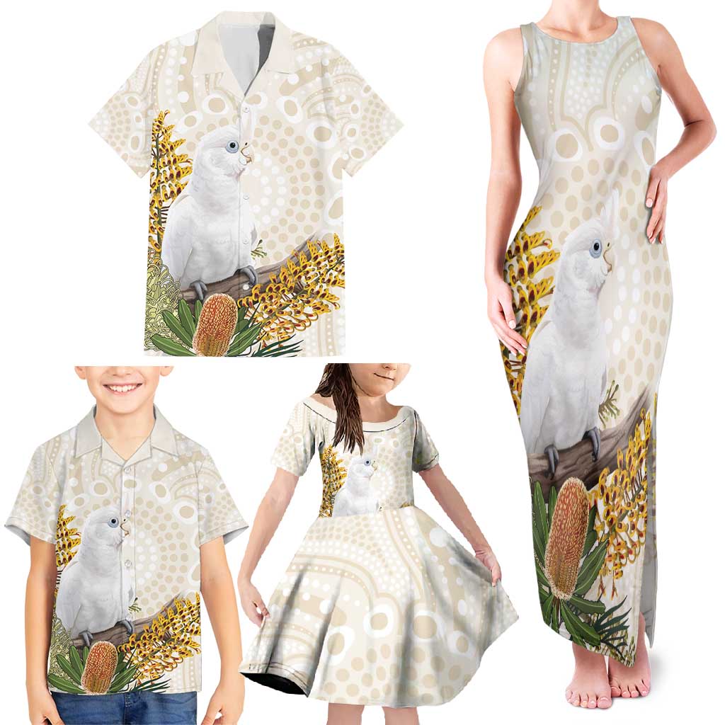 Australia Little Corella Family Matching Tank Maxi Dress and Hawaiian Shirt Cacatua Sanguinea Western Grevillea Aboriginal Art - Aussie Hoodie