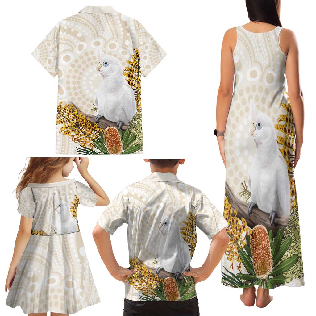Australia Little Corella Family Matching Tank Maxi Dress and Hawaiian Shirt Cacatua Sanguinea Western Grevillea Aboriginal Art - Aussie Hoodie