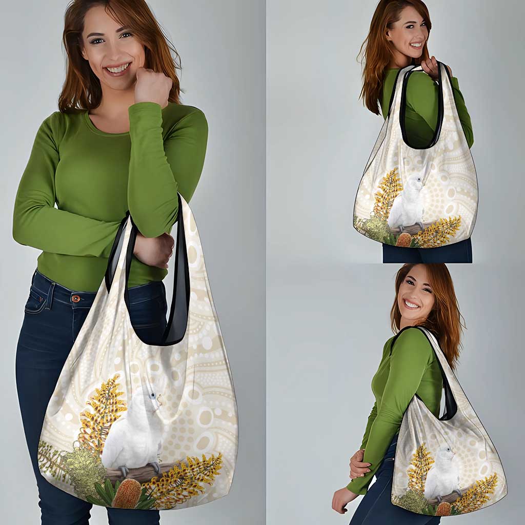 Australia Little Corella Grocery Bag Cacatua Sanguinea Western Grevillea Aboriginal Art - Aussie Hoodie