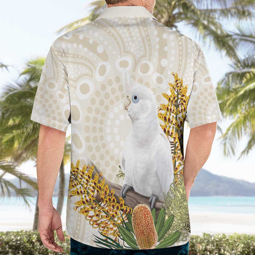 Australia Little Corella Hawaiian Shirt Cacatua Sanguinea Western Grevillea Aboriginal Art - Aussie Hoodie