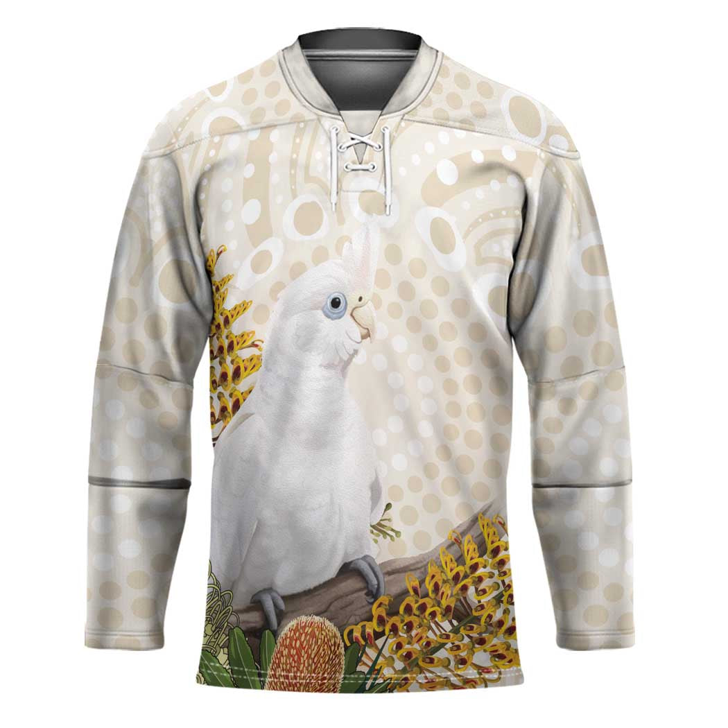 Australia Little Corella Hockey Jersey Cacatua Sanguinea Western Grevillea Aboriginal Art - Aussie Hoodie