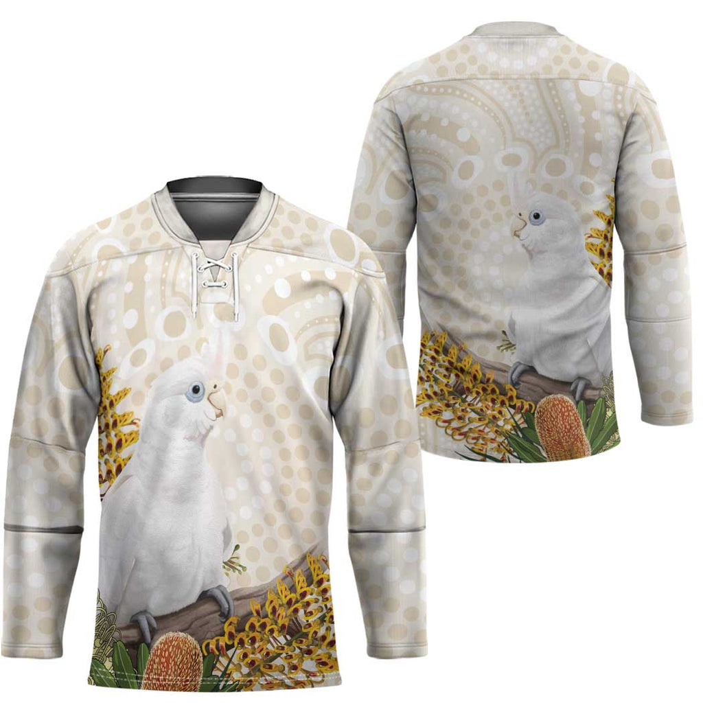 Australia Little Corella Hockey Jersey Cacatua Sanguinea Western Grevillea Aboriginal Art - Aussie Hoodie