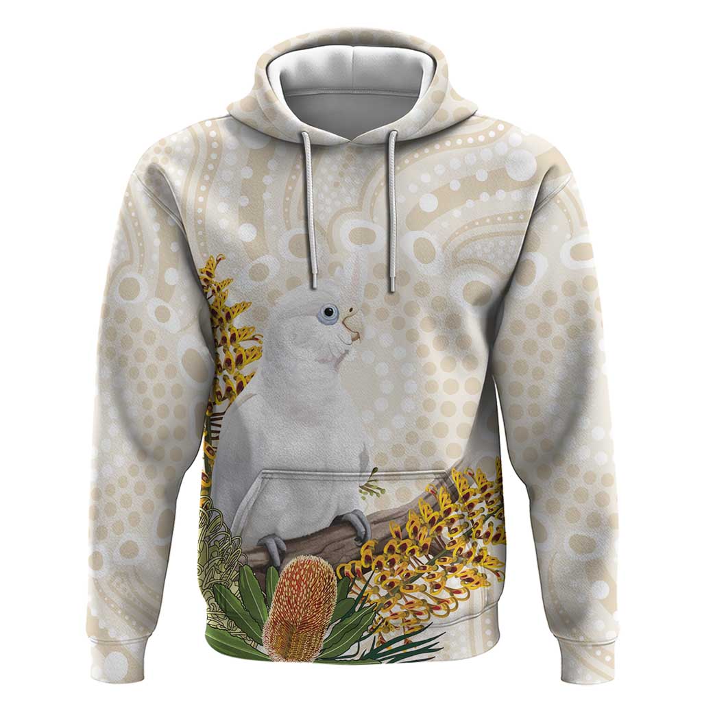 Australia Little Corella Hoodie Cacatua Sanguinea Western Grevillea Aboriginal Art - Aussie Hoodie