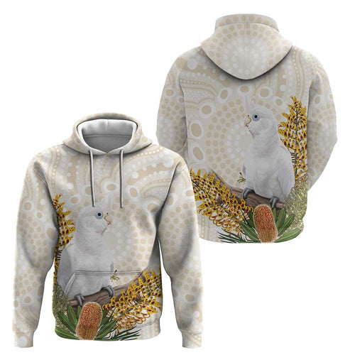 Australia Little Corella Hoodie Cacatua Sanguinea Western Grevillea Aboriginal Art - Aussie Hoodie
