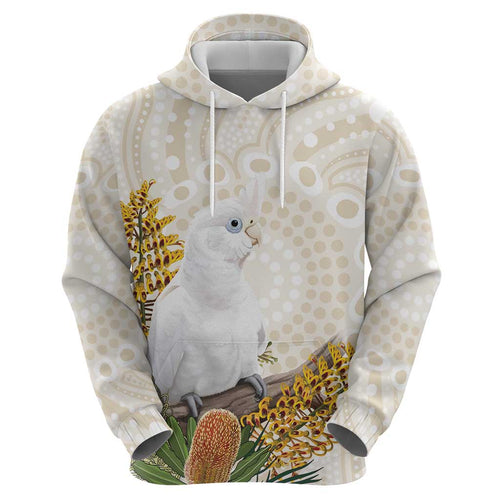 Australia Little Corella Hoodie Cacatua Sanguinea Western Grevillea Aboriginal Art - Aussie Hoodie