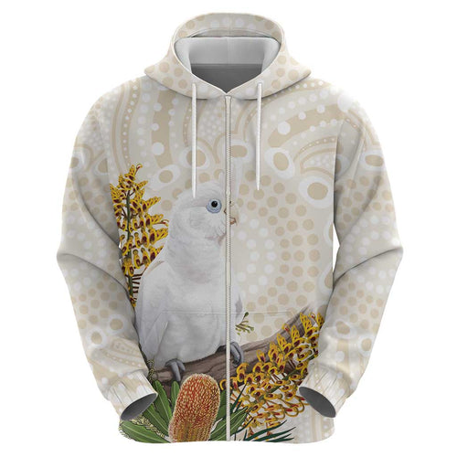 Australia Little Corella Hoodie Cacatua Sanguinea Western Grevillea Aboriginal Art - Aussie Hoodie