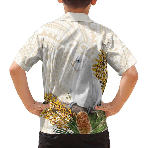 Australia Little Corella Kid Hawaiian Shirt Cacatua Sanguinea Western Grevillea Aboriginal Art - Aussie Hoodie