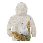 Australia Little Corella Kid Hoodie Cacatua Sanguinea Western Grevillea Aboriginal Art - Aussie Hoodie