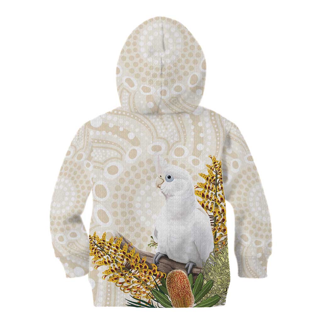 Australia Little Corella Kid Hoodie Cacatua Sanguinea Western Grevillea Aboriginal Art - Aussie Hoodie